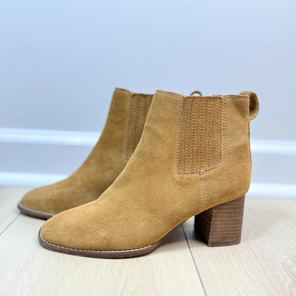 Madewell Suede Ankle Boots Women's 8.5 Tan Brown Block Heel Pull-On Chelsea Styl